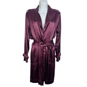 Nation LTD Carmen Draped Satin Trench Coat Plum Purple Belted Lightweight Small